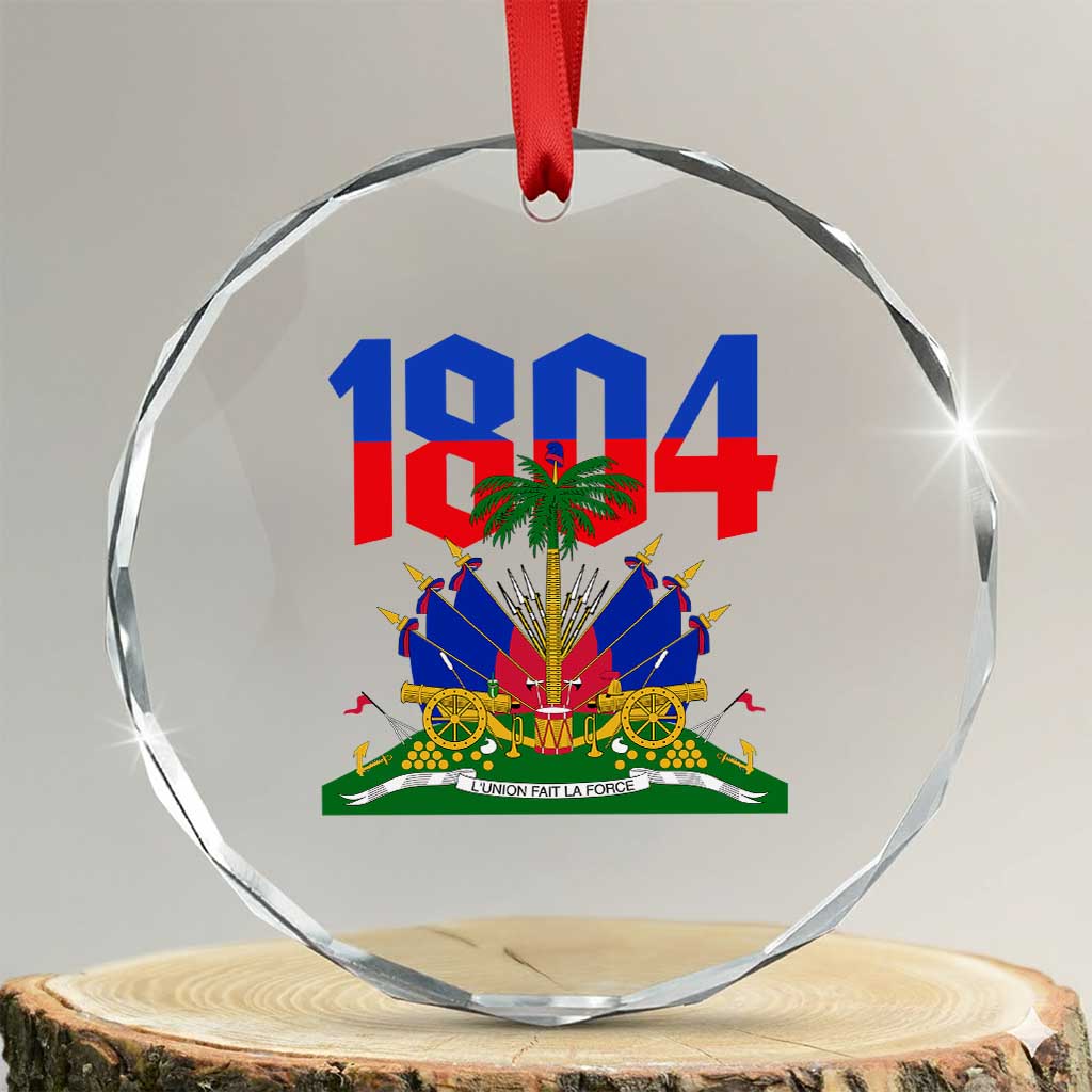Haiti 1804 Independence Year Graphic Crystal Glass Ornament Haitian Pride Coat of Arms National Heritage TS02 Transparent Glass 3'' Circle Print Your Wear