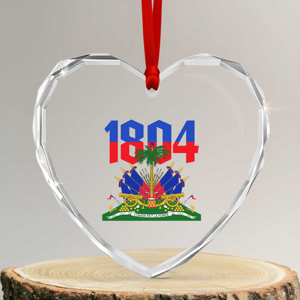 Haiti 1804 Independence Year Graphic Heart Crystal Glass Ornament Haitian Pride Coat of Arms National Heritage TS02 Transparent Glass 3'' Heart Print Your Wear