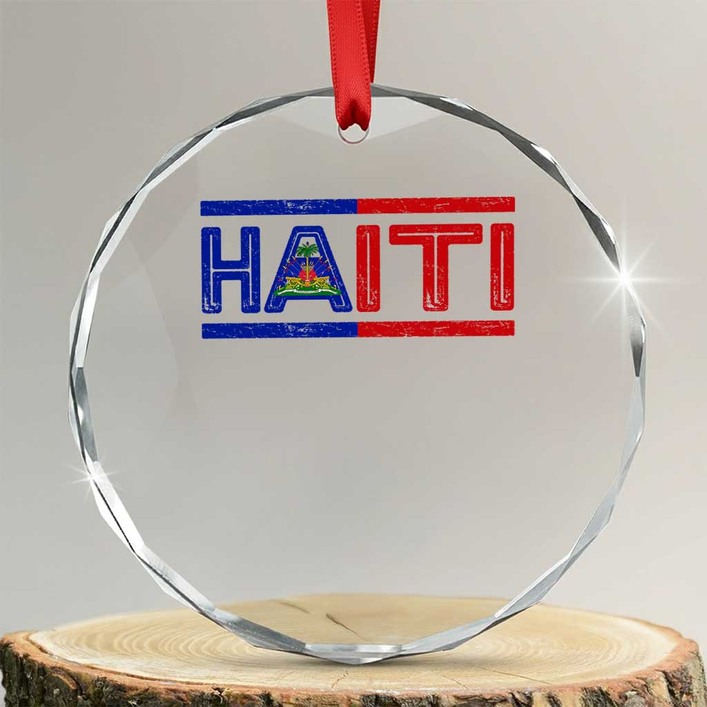 Haiti Flag Crystal Glass Ornament Vintage Haitian Pride Ayiti Roots TS10 Transparent Glass 3'' Circle Print Your Wear