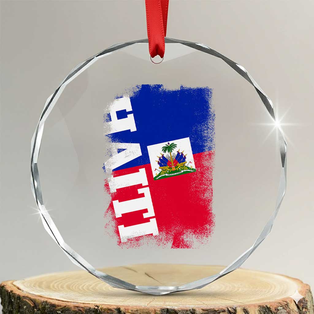 Haiti Flag Distressed Flag Graphic Crystal Glass Ornament Haitian Heritage Pride TS02 Transparent Glass 3'' Circle Print Your Wear
