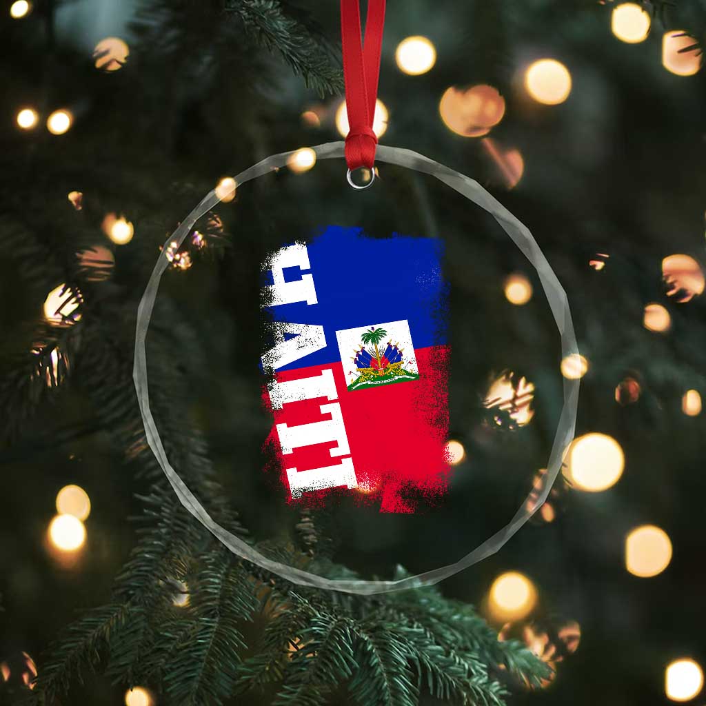 Haiti Flag Distressed Flag Graphic Crystal Glass Ornament Haitian Heritage Pride TS02 Print Your Wear