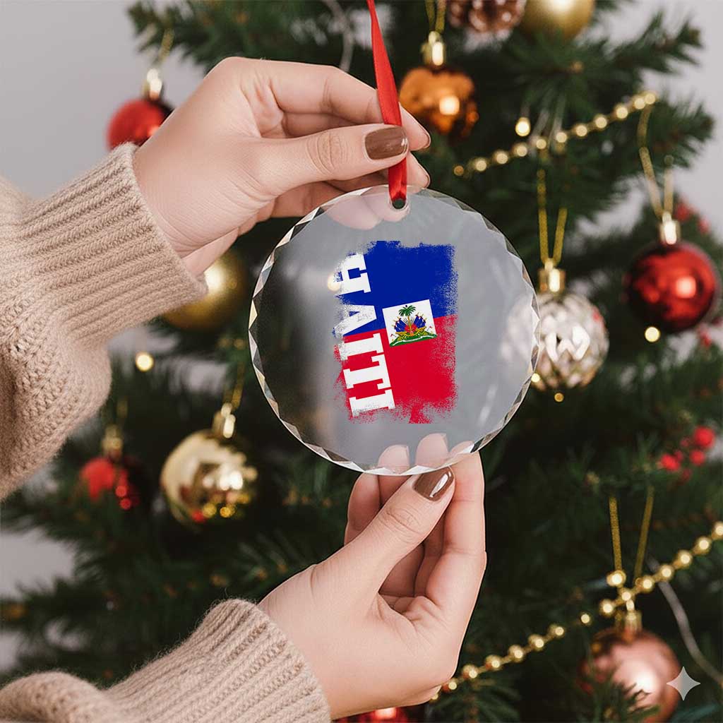 Haiti Flag Distressed Flag Graphic Crystal Glass Ornament Haitian Heritage Pride TS02 Print Your Wear
