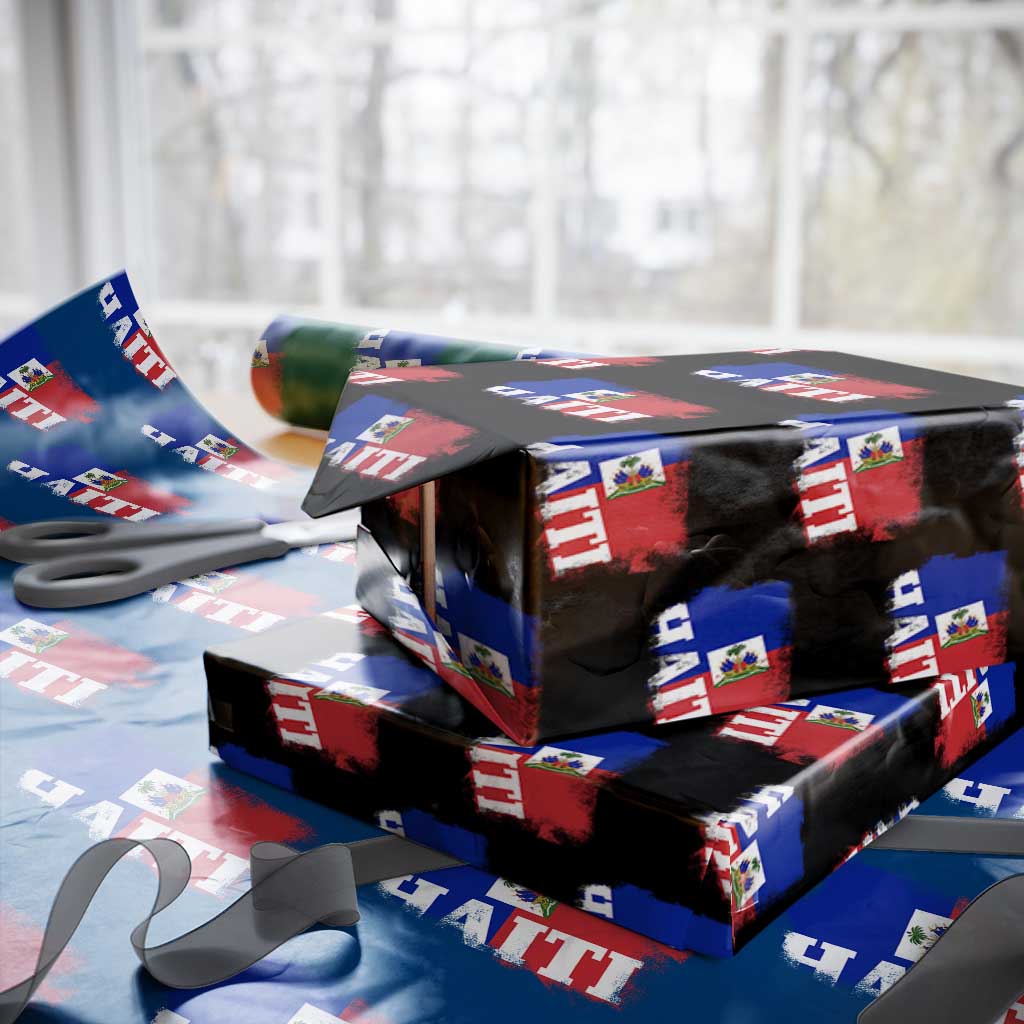 Haiti Flag Distressed Flag Graphic Wrapping Paper Roll Haitian Heritage Pride TS02 Black Print Your Wear