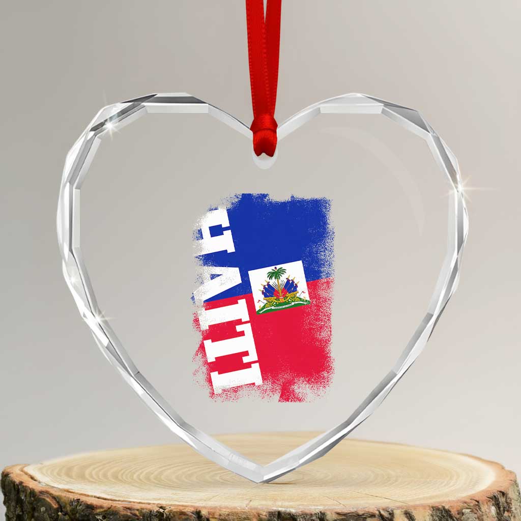 Haiti Flag Distressed Flag Graphic Heart Crystal Glass Ornament Haitian Heritage Pride TS02 Transparent Glass 3'' Heart Print Your Wear