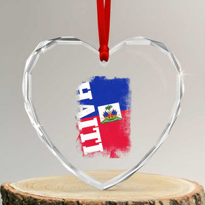 Haiti Flag Distressed Flag Graphic Heart Crystal Glass Ornament Haitian Heritage Pride TS02 Transparent Glass 3'' Heart Print Your Wear