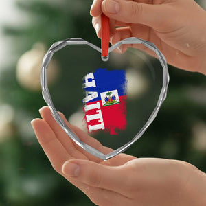 Haiti Flag Distressed Flag Graphic Heart Crystal Glass Ornament Haitian Heritage Pride TS02 Print Your Wear