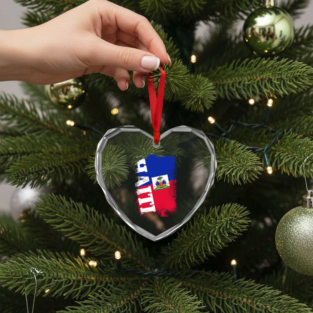 Haiti Flag Distressed Flag Graphic Heart Crystal Glass Ornament Haitian Heritage Pride TS02 Print Your Wear