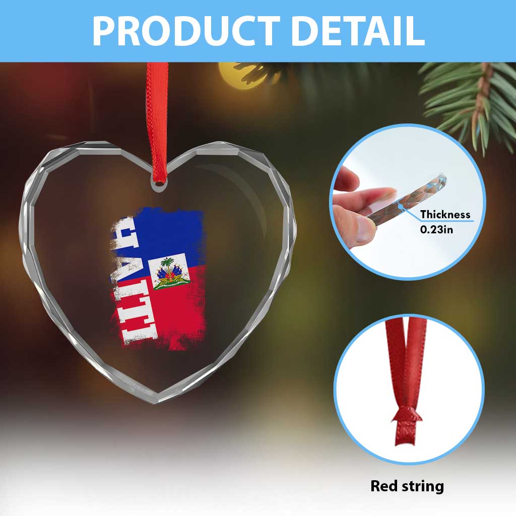 Haiti Flag Distressed Flag Graphic Heart Crystal Glass Ornament Haitian Heritage Pride TS02 Print Your Wear