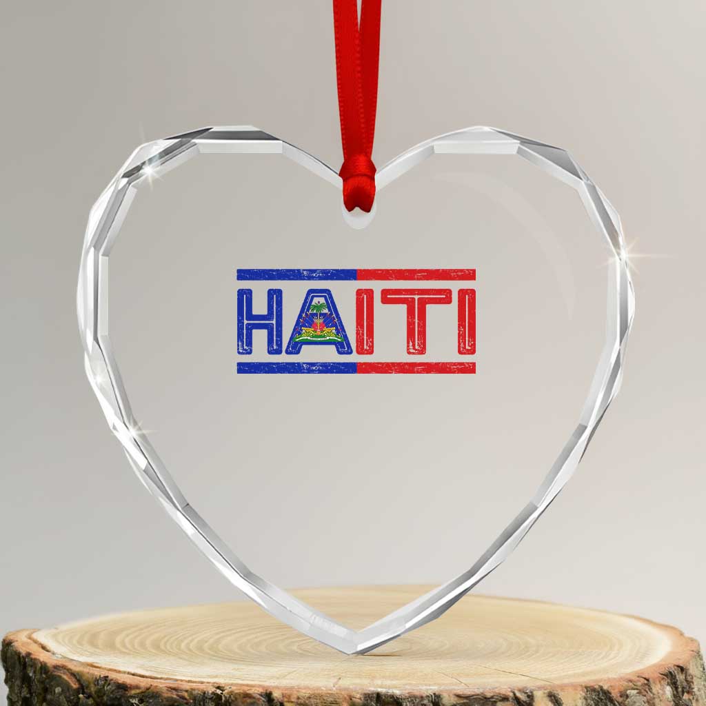 Haiti Flag Heart Crystal Glass Ornament Vintage Haitian Pride Ayiti Roots