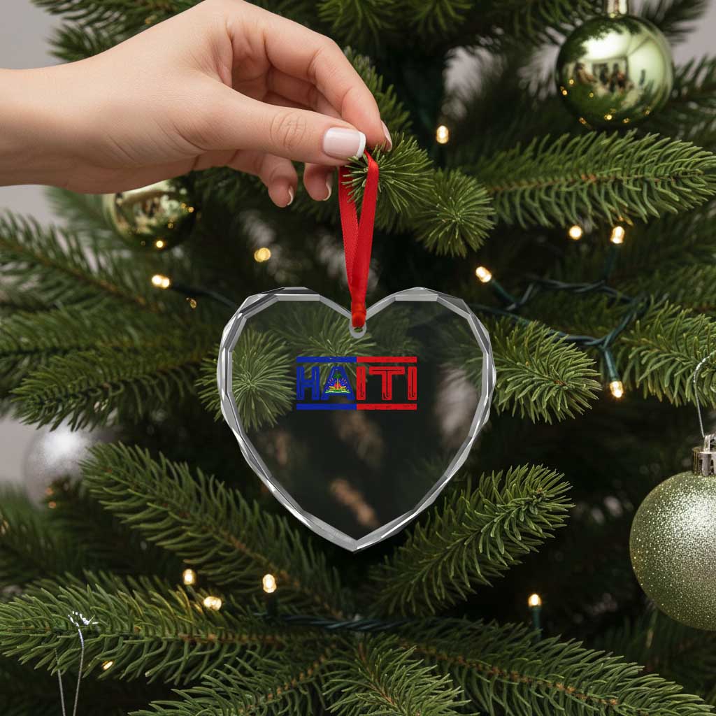 Haiti Flag Heart Crystal Glass Ornament Vintage Haitian Pride Ayiti Roots
