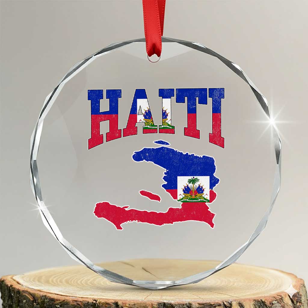 Haiti Pride Crystal Glass Ornament Retro Vintage Haitian Flag Map Pride Graphic TS10 Transparent Glass 3'' Circle Print Your Wear