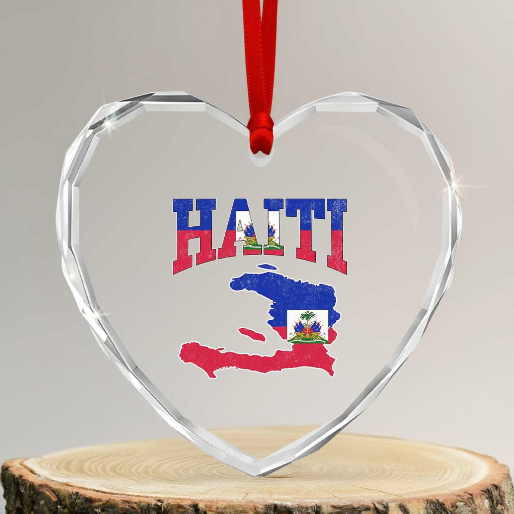 Haiti Pride Heart Crystal Glass Ornament Retro Vintage Haitian Flag Map Pride Graphic TS10 Transparent Glass 3'' Heart Print Your Wear