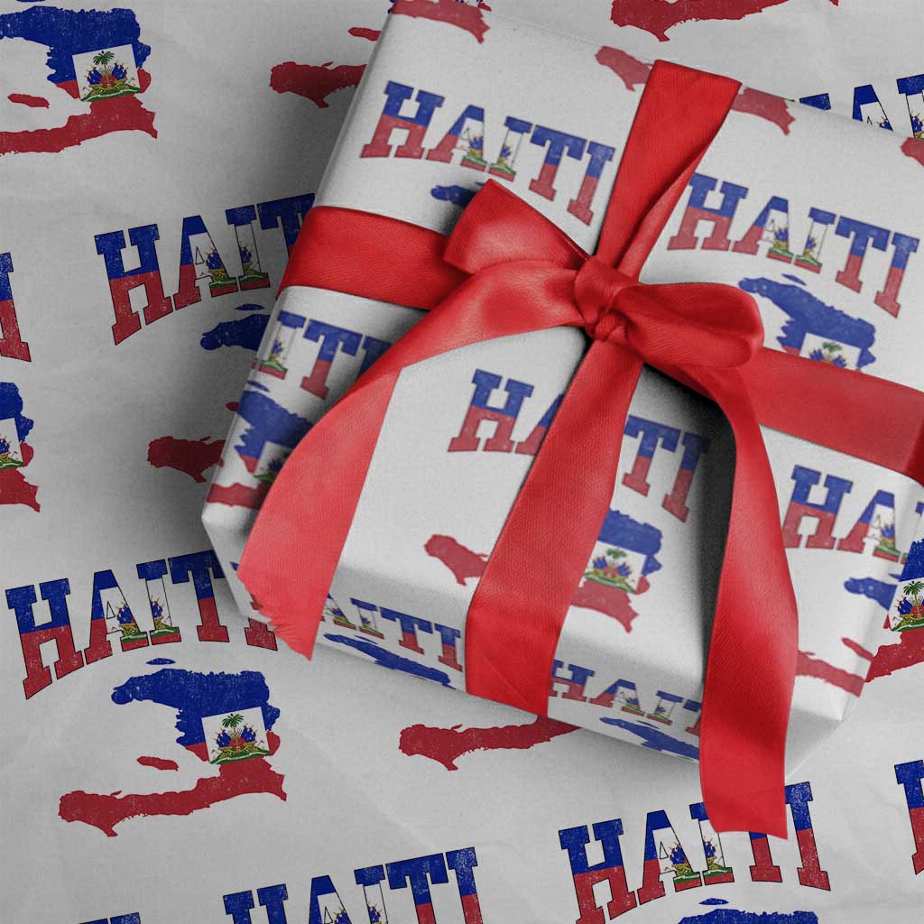 Haiti Pride Wrapping Paper Roll Retro Vintage Haitian Flag Map Pride Graphic TS10 White Print Your Wear