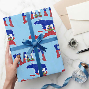 Haiti Pride Wrapping Paper Roll Retro Vintage Haitian Flag Map Pride Graphic TS10 Light Blue Print Your Wear