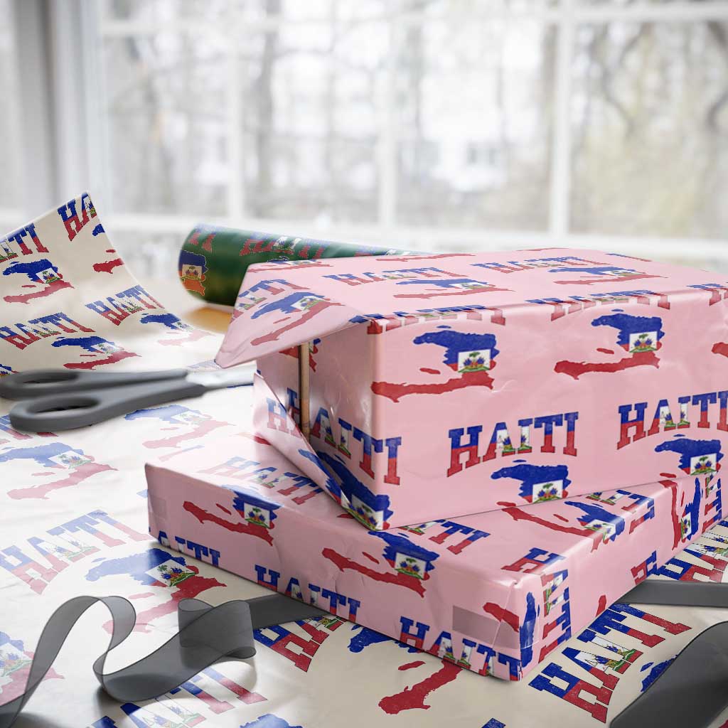 Haiti Pride Wrapping Paper Roll Retro Vintage Haitian Flag Map Pride Graphic TS10 Light Pink Print Your Wear