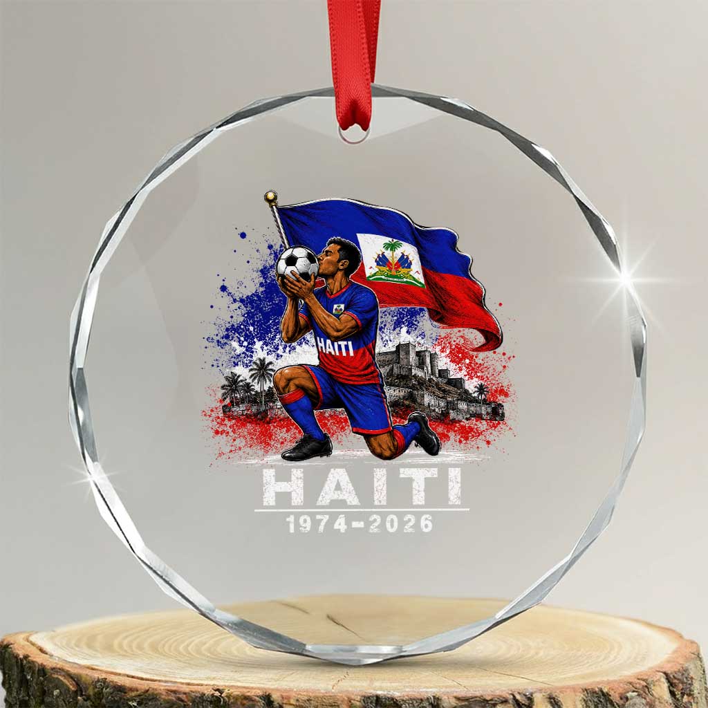 Haiti Soccer 2026 Crystal Glass Ornament Retro Vintage Watercolors Sport Haitian Flag Ayiti Lover Football Fan