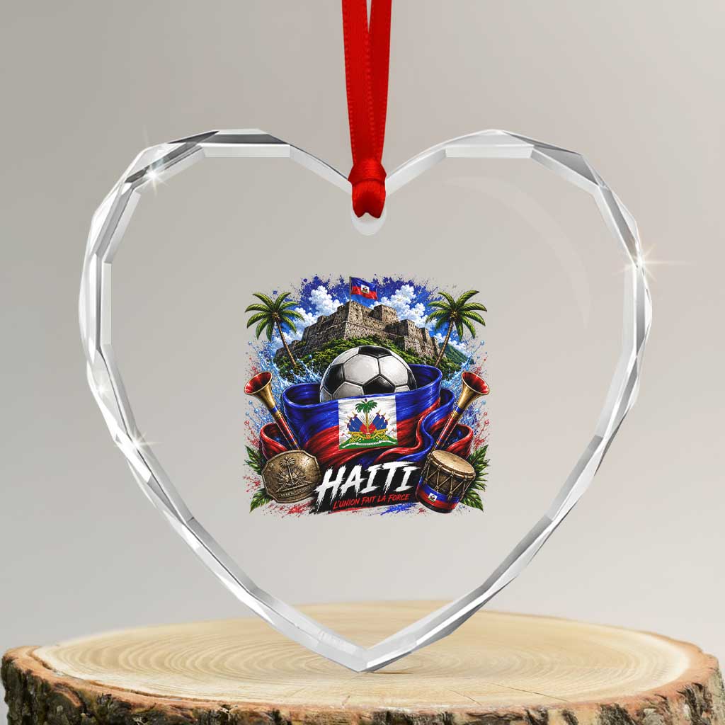 Haiti Soccer 2026 Heart Crystal Glass Ornament Haitian Flag Caribbean Football Fan