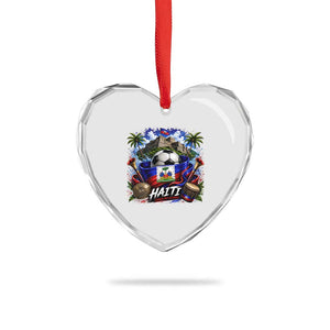 Haiti Soccer 2026 Heart Crystal Glass Ornament Haitian Flag Caribbean Football Fan
