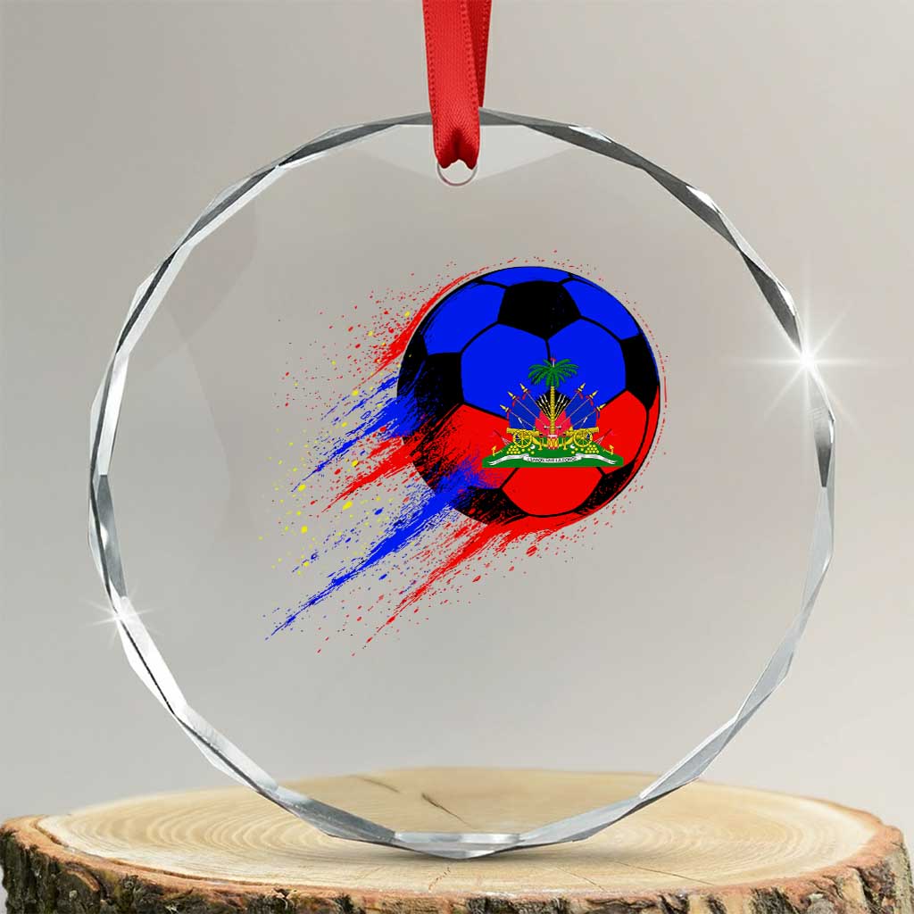 Haiti Soccer Ball Crystal Glass Ornament Retro Vintage Watercolors Sport Haitian Flag Ayiti Pride