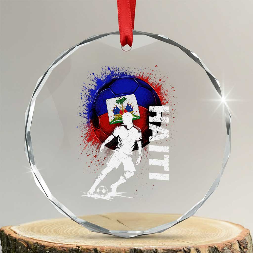 Haiti Soccer Crystal Glass Ornament Retro Vintage Watercolors Sport Haitian Flag Football Fan TS10 Transparent Glass 3'' Circle Print Your Wear