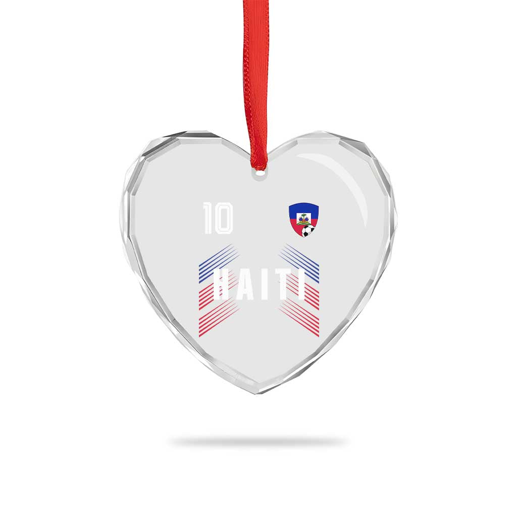 Haiti Soccer Sports Graphic Number 10 Jersey Style Heart Crystal Glass Ornament Proud Haitian Football Fans Game Day Pride