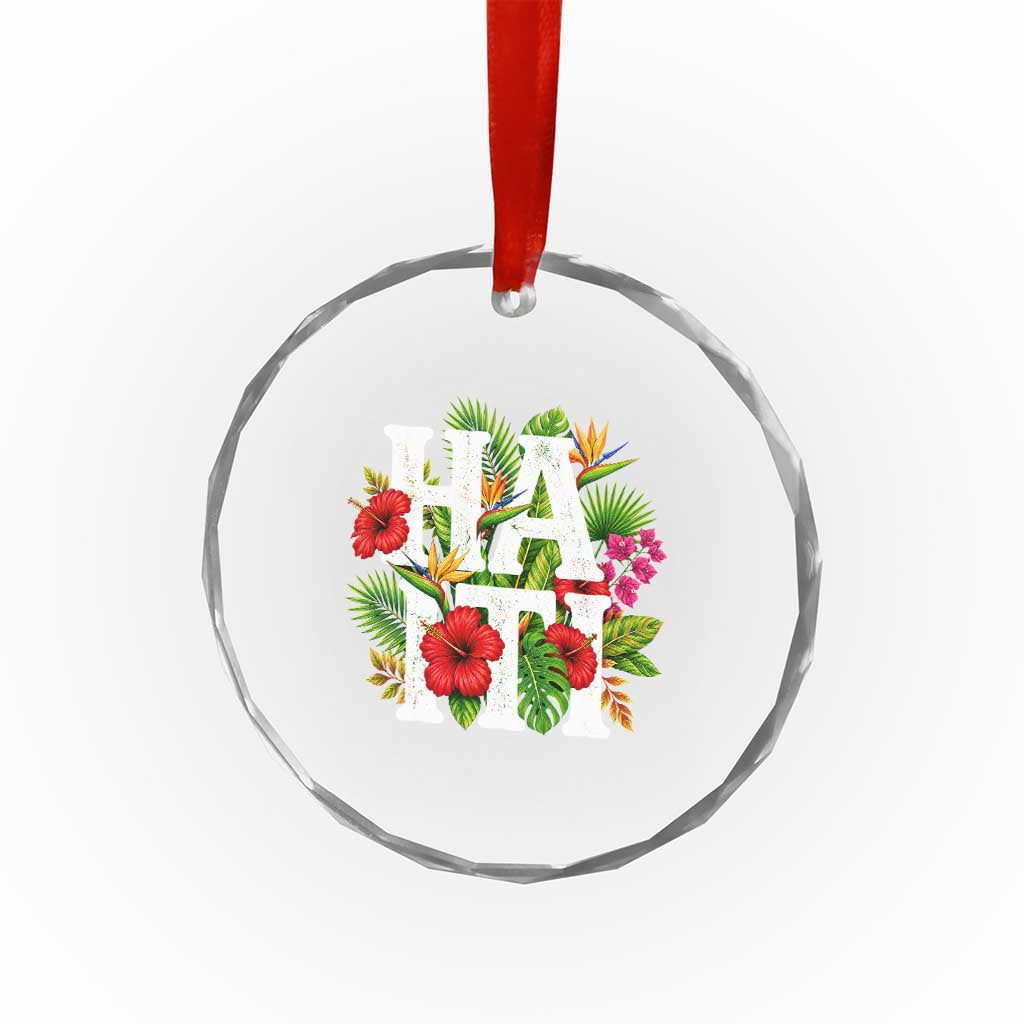 Haiti Tropical Floral Hibiscus Palm Leaves Island Graphic Crystal Glass Ornament Haitian Heritage Pride TS02 Print Your Wear