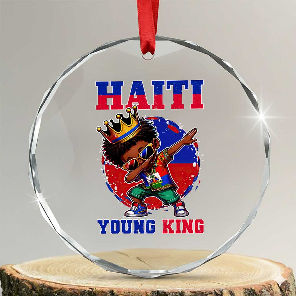Haiti Young King Dabbing Boy Kids Graphic Crystal Glass Ornament Haitian Heritage Pride TS02 Transparent Glass 3'' Circle Print Your Wear