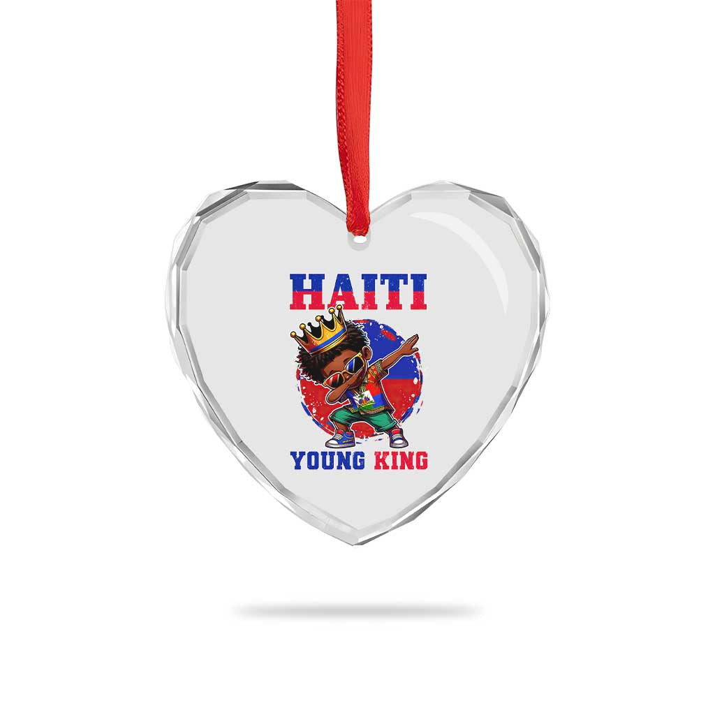 Haiti Young King Dabbing Boy Kids Graphic Heart Crystal Glass Ornament Haitian Heritage Pride TS02 Print Your Wear
