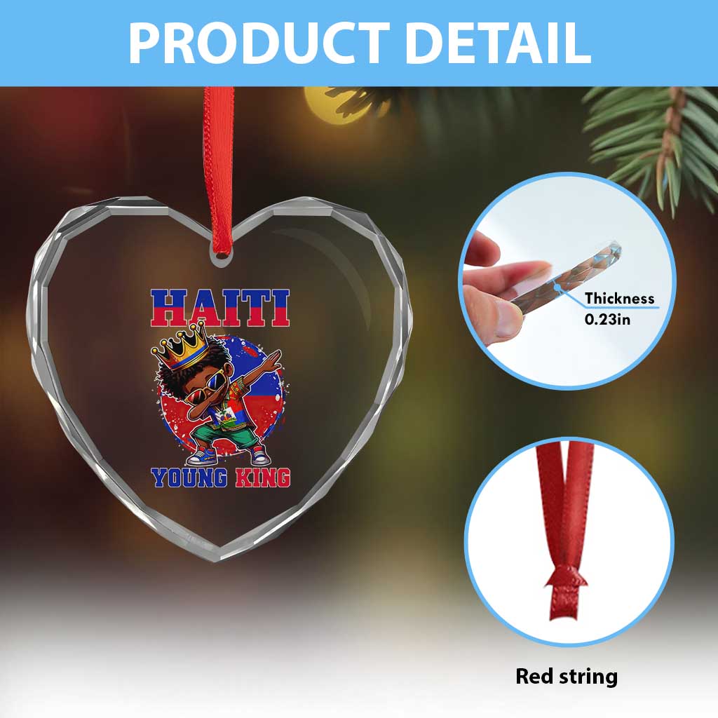 Haiti Young King Dabbing Boy Kids Graphic Heart Crystal Glass Ornament Haitian Heritage Pride TS02 Print Your Wear