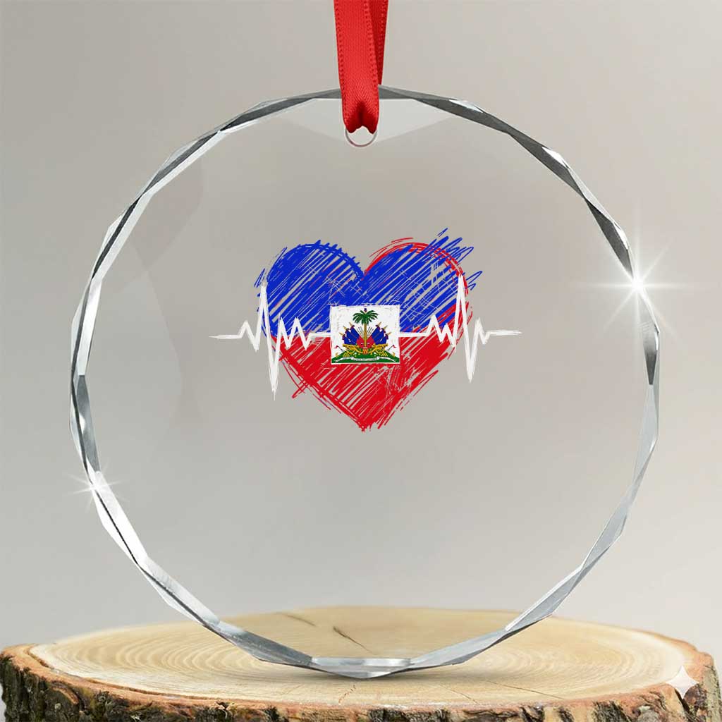 Haitian Flag Heartbeat EKG Pulse Graphic Crystal Glass Ornament My Heart Beats For Haiti Identity Heritage Pride TS02 Transparent Glass 3'' Circle Print Your Wear