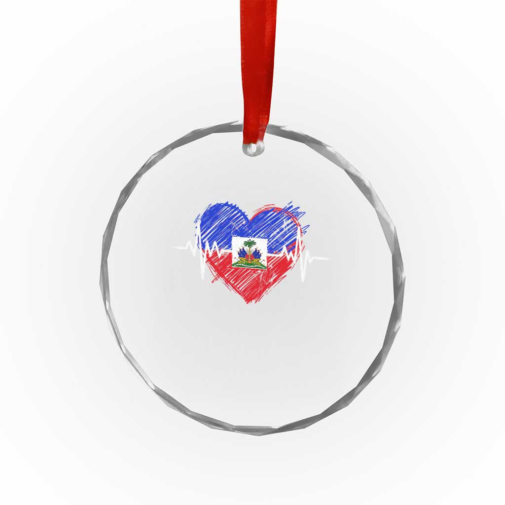 Haitian Flag Heartbeat EKG Pulse Graphic Crystal Glass Ornament My Heart Beats For Haiti Identity Heritage Pride TS02 Print Your Wear