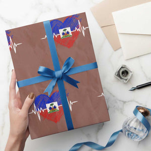 Haitian Flag Heartbeat EKG Pulse Graphic Wrapping Paper Roll My Heart Beats For Haiti Identity Heritage Pride TS02 Mocha Print Your Wear