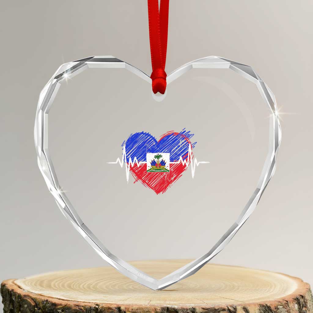 Haitian Flag Heartbeat EKG Pulse Graphic Heart Crystal Glass Ornament My Heart Beats For Haiti Identity Heritage Pride TS02 Transparent Glass 3'' Heart Print Your Wear