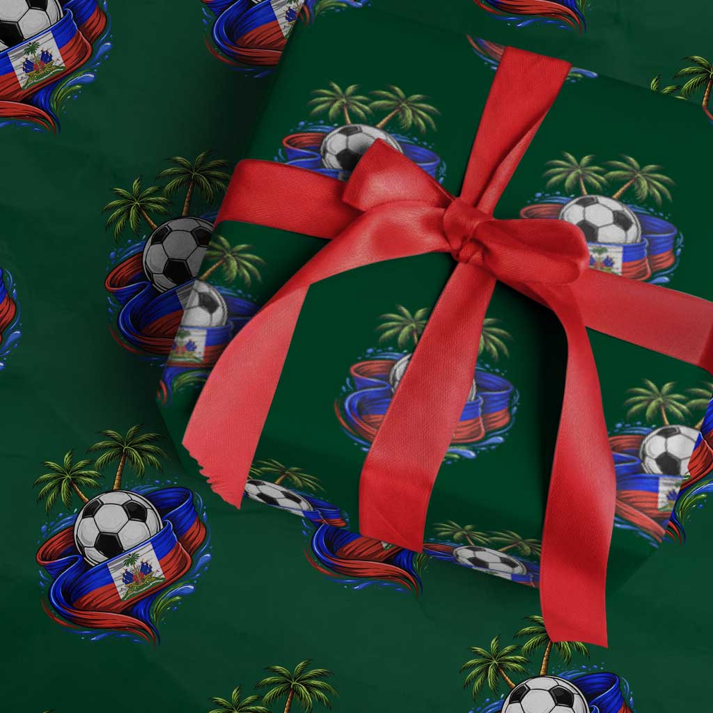 Haitian Flag Soccer Ball Graphic Wrapping Paper Roll Tropical Palm Trees Caribbean Haiti Football Fans Pride TS02 Green Print Your Wear