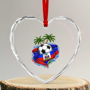 Haitian Flag Soccer Ball Graphic Heart Crystal Glass Ornament Tropical Palm Trees Caribbean Haiti Football Fans Pride