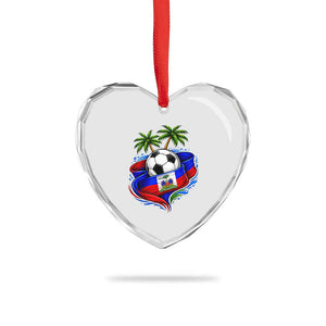 Haitian Flag Soccer Ball Graphic Heart Crystal Glass Ornament Tropical Palm Trees Caribbean Haiti Football Fans Pride