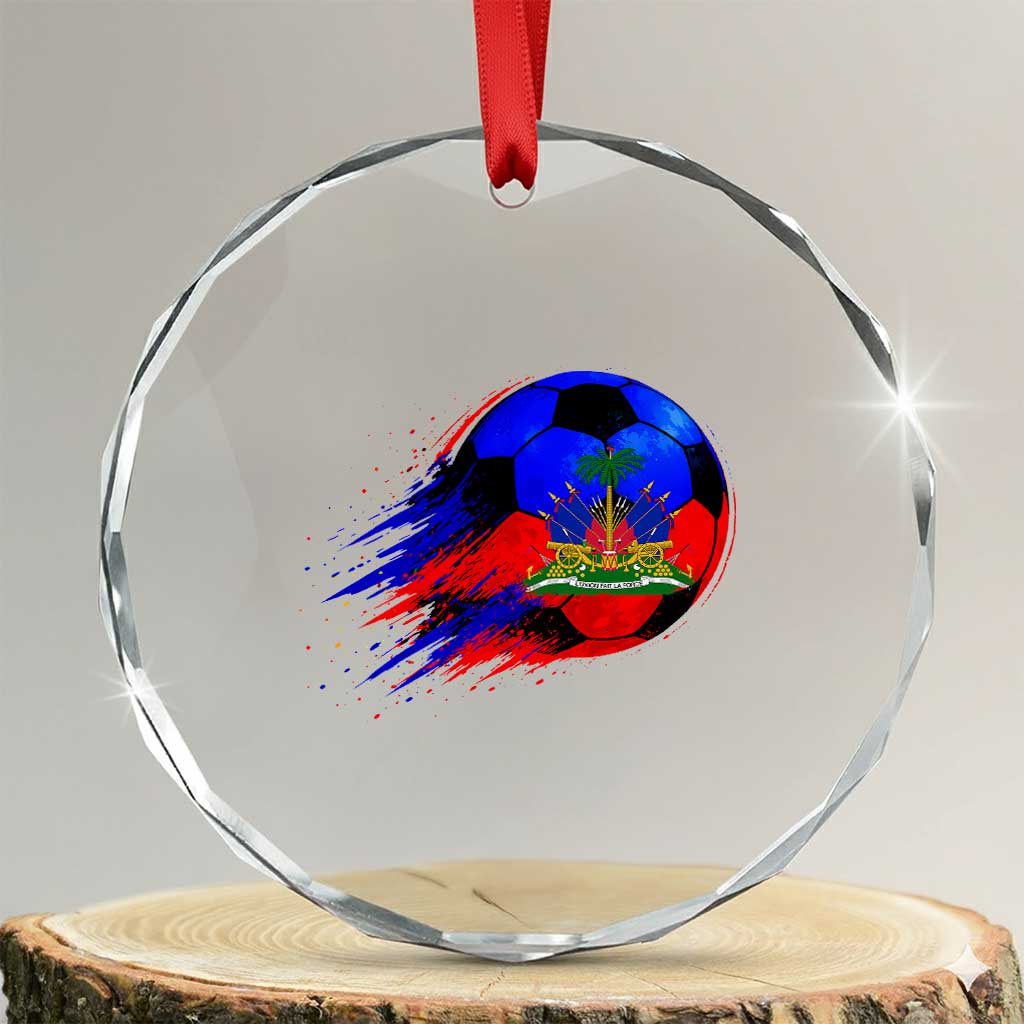 Haitian Flag Soccer Ball Splatter Graphic Crystal Glass Ornament Haiti Football Sports Fan TS02 Transparent Glass 3'' Circle Print Your Wear