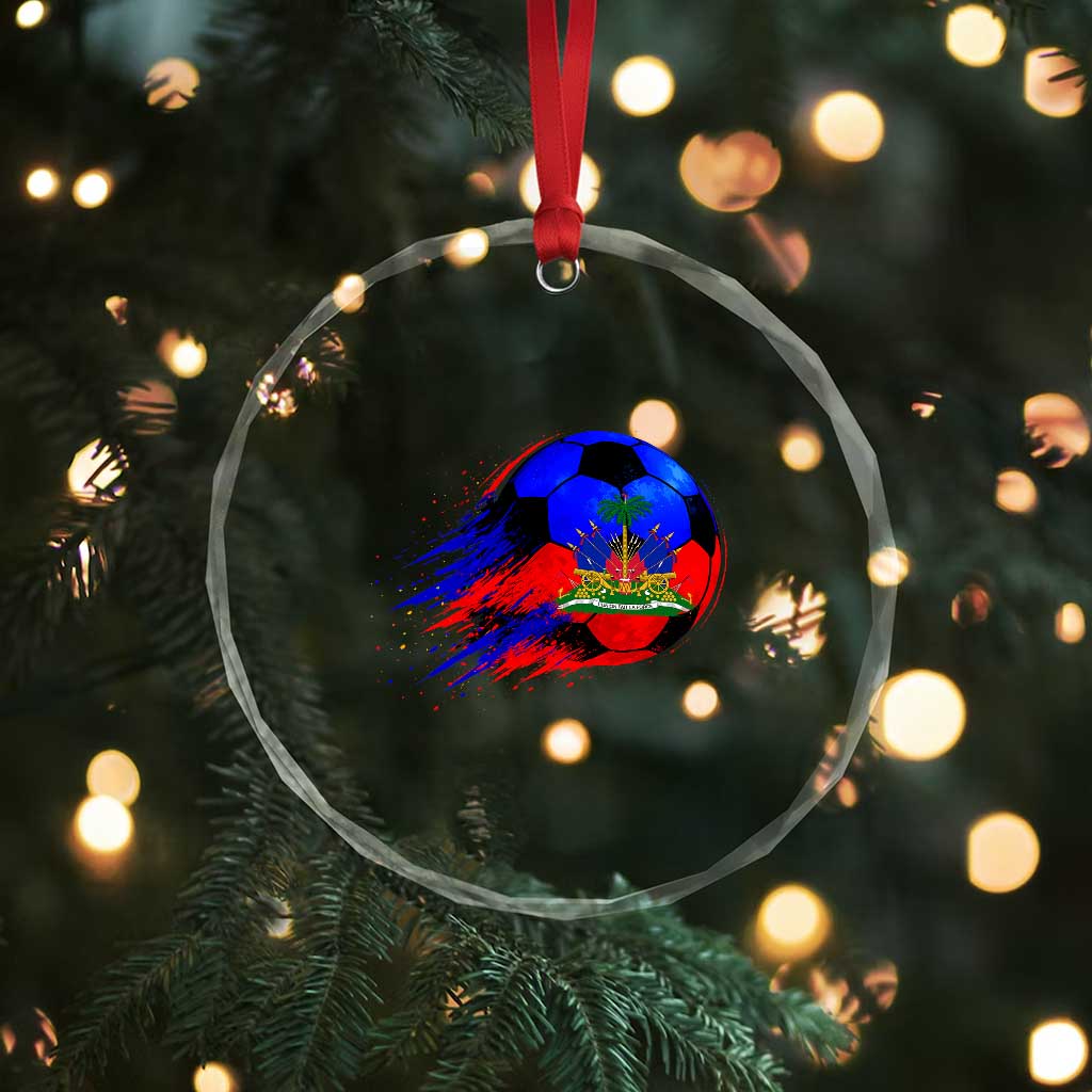 Haitian Flag Soccer Ball Splatter Graphic Crystal Glass Ornament Haiti Football Sports Fan TS02 Print Your Wear
