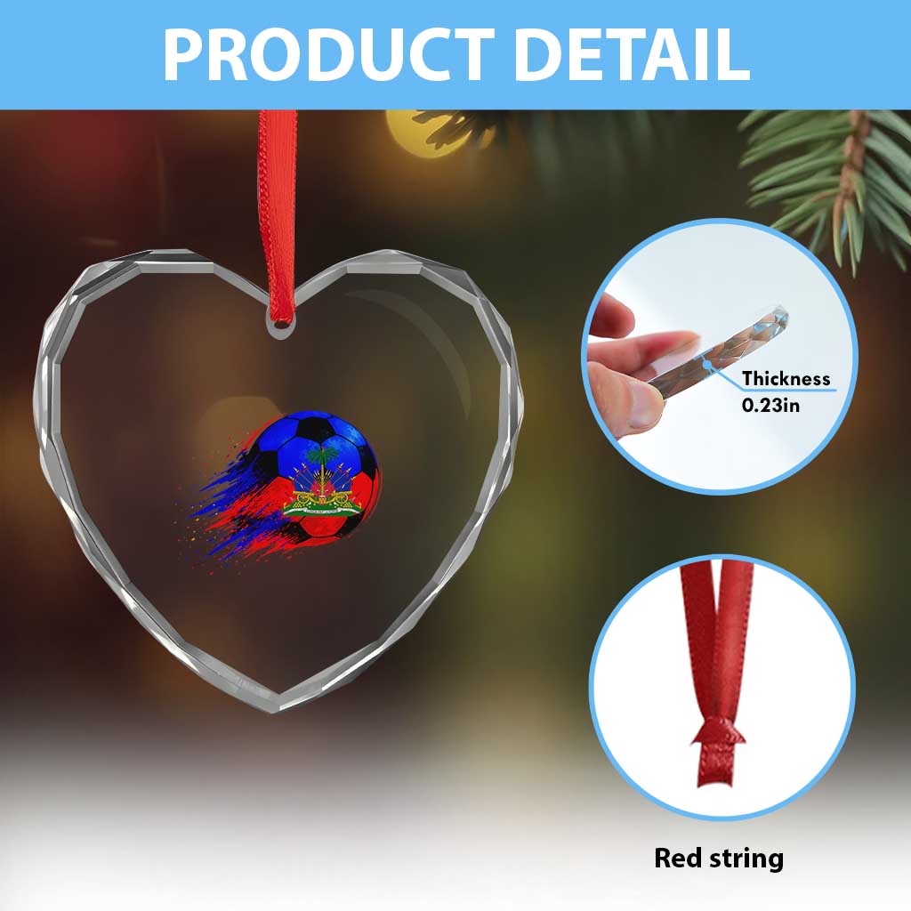 Haitian Flag Soccer Ball Splatter Graphic Heart Crystal Glass Ornament Haiti Football Sports Fan TS02 Print Your Wear