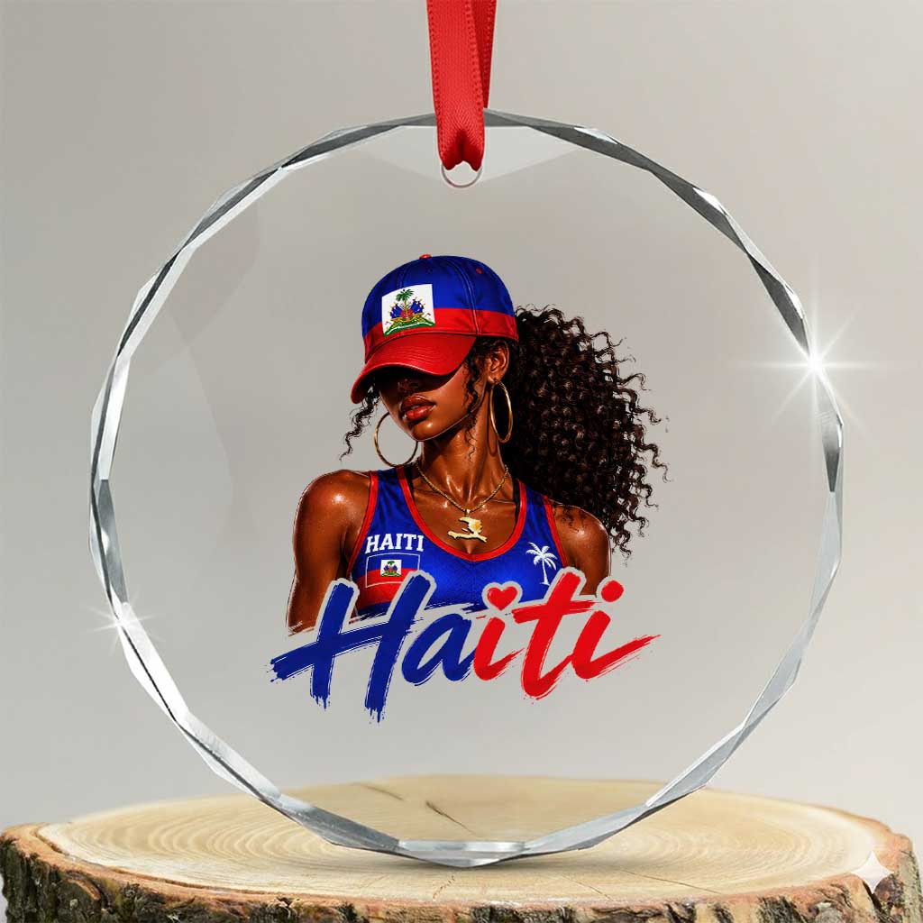 Haitian Girl Crystal Glass Ornament Melanin Black Girls Haiti Flag Proud Haitienne TS10 Transparent Glass 3'' Circle Print Your Wear