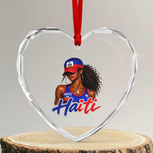 Haitian Girl Heart Crystal Glass Ornament Melanin Black Girls Haiti Flag Proud Haitienne TS10 Transparent Glass 3'' Heart Print Your Wear
