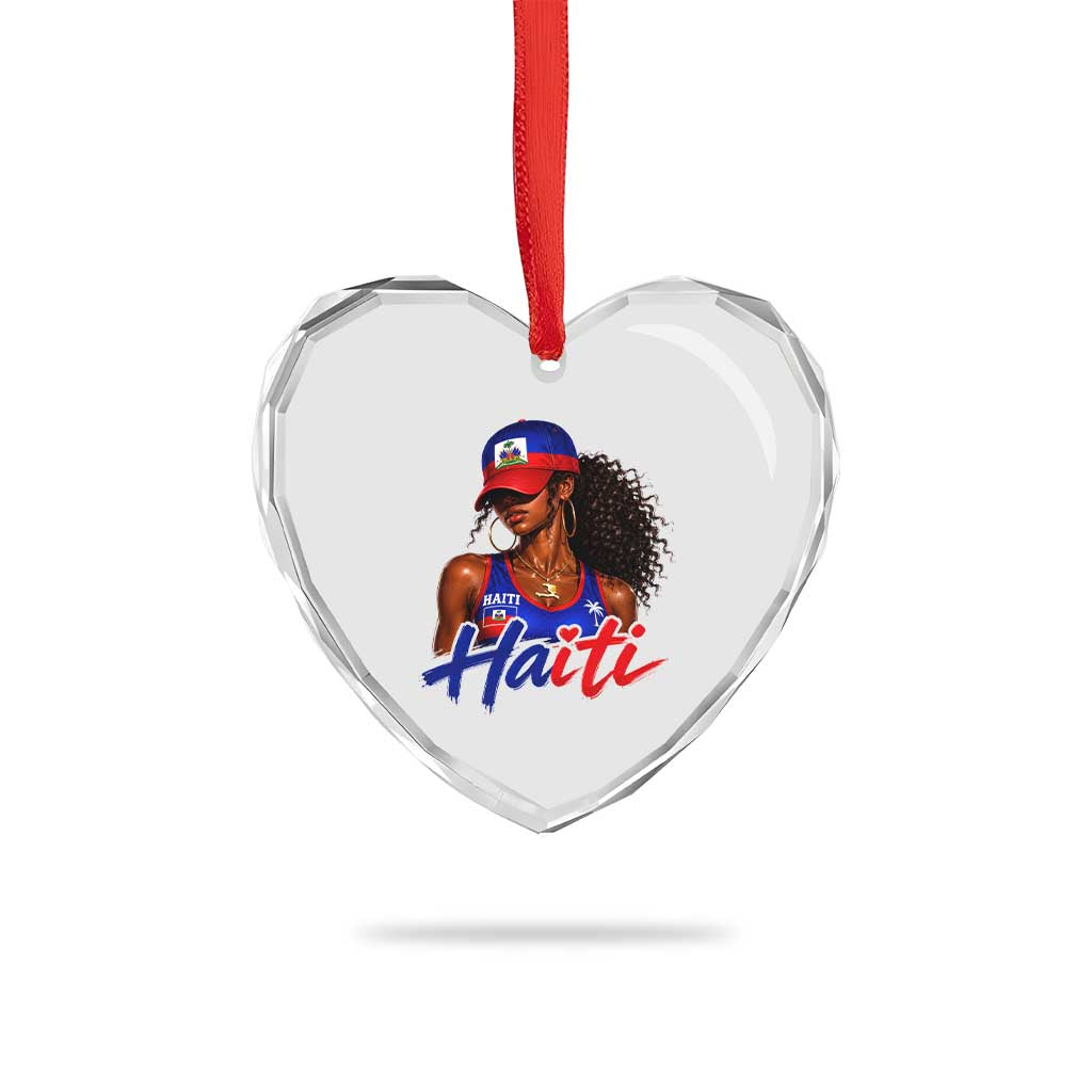 Haitian Girl Heart Crystal Glass Ornament Melanin Black Girls Haiti Flag Proud Haitienne TS10 Print Your Wear