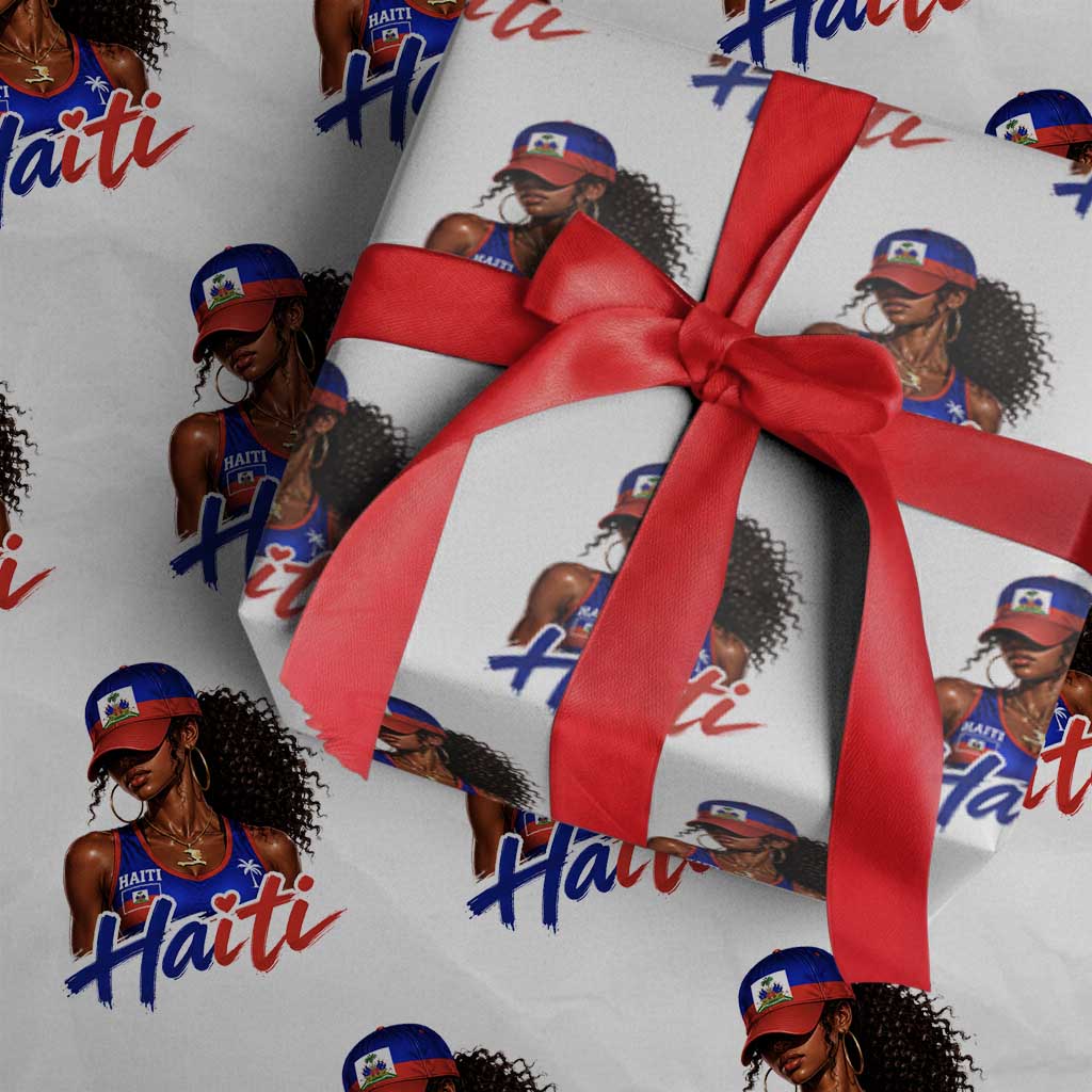 Haitian Girl Wrapping Paper Roll Melanin Black Girls Haiti Flag Proud Haitienne TS10 White Print Your Wear