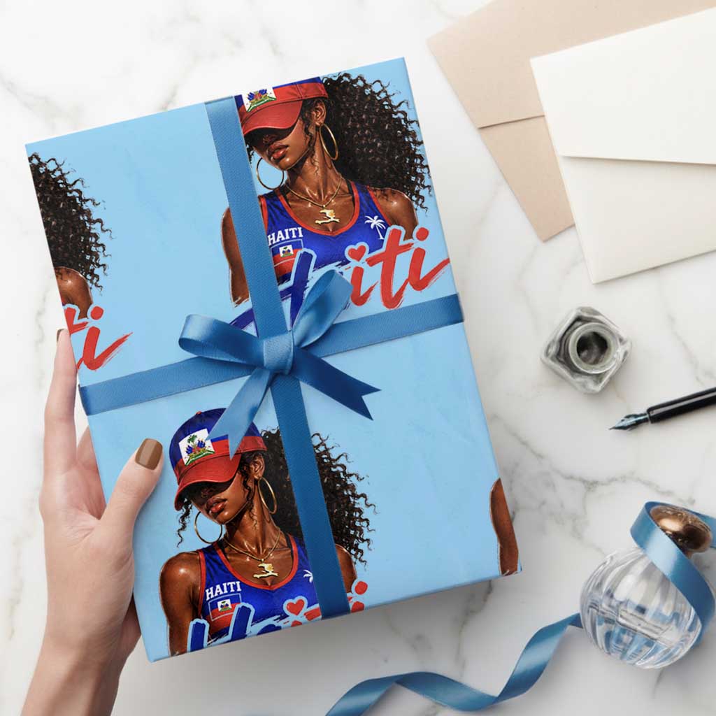 Haitian Girl Wrapping Paper Roll Melanin Black Girls Haiti Flag Proud Haitienne TS10 Light Blue Print Your Wear