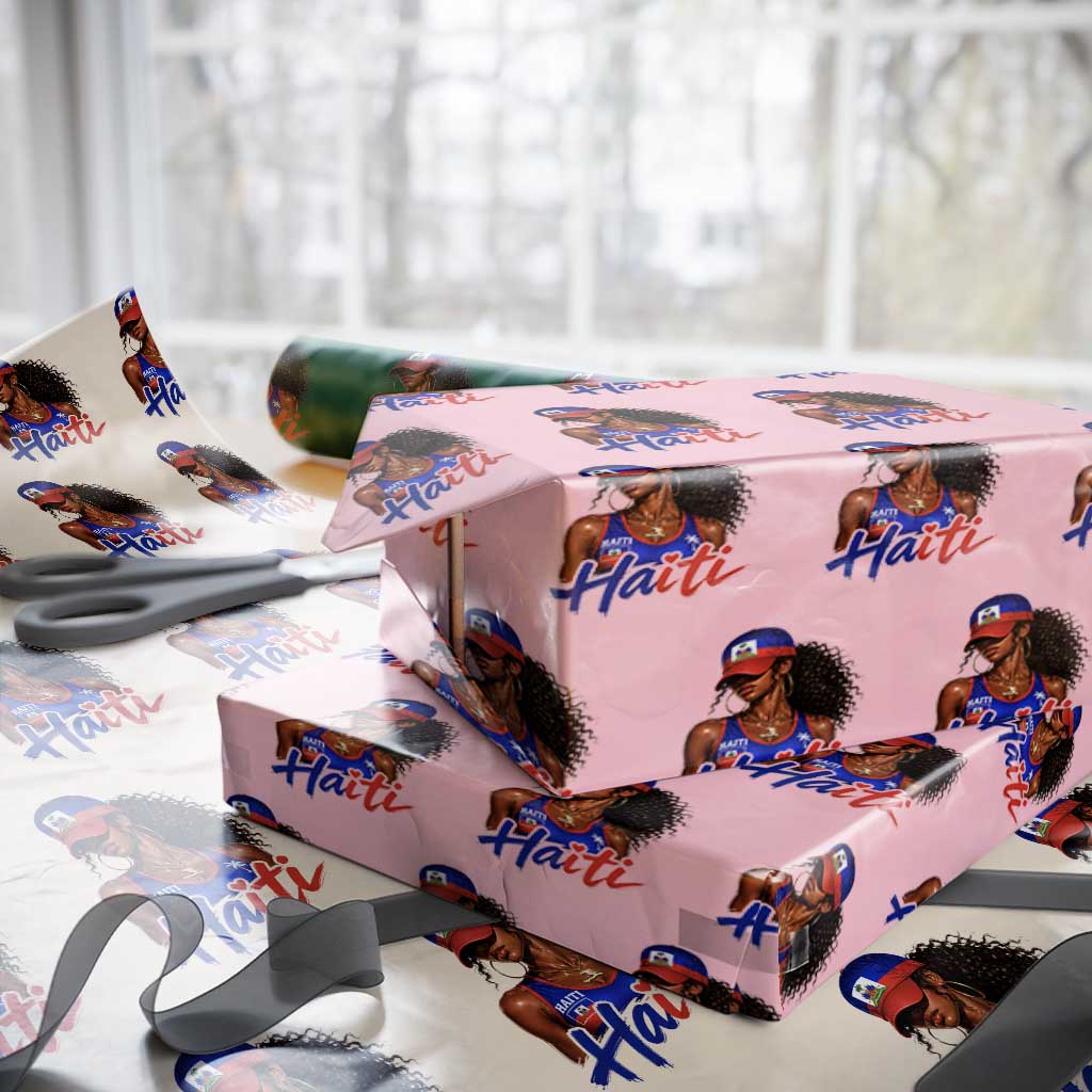 Haitian Girl Wrapping Paper Roll Melanin Black Girls Haiti Flag Proud Haitienne TS10 Light Pink Print Your Wear
