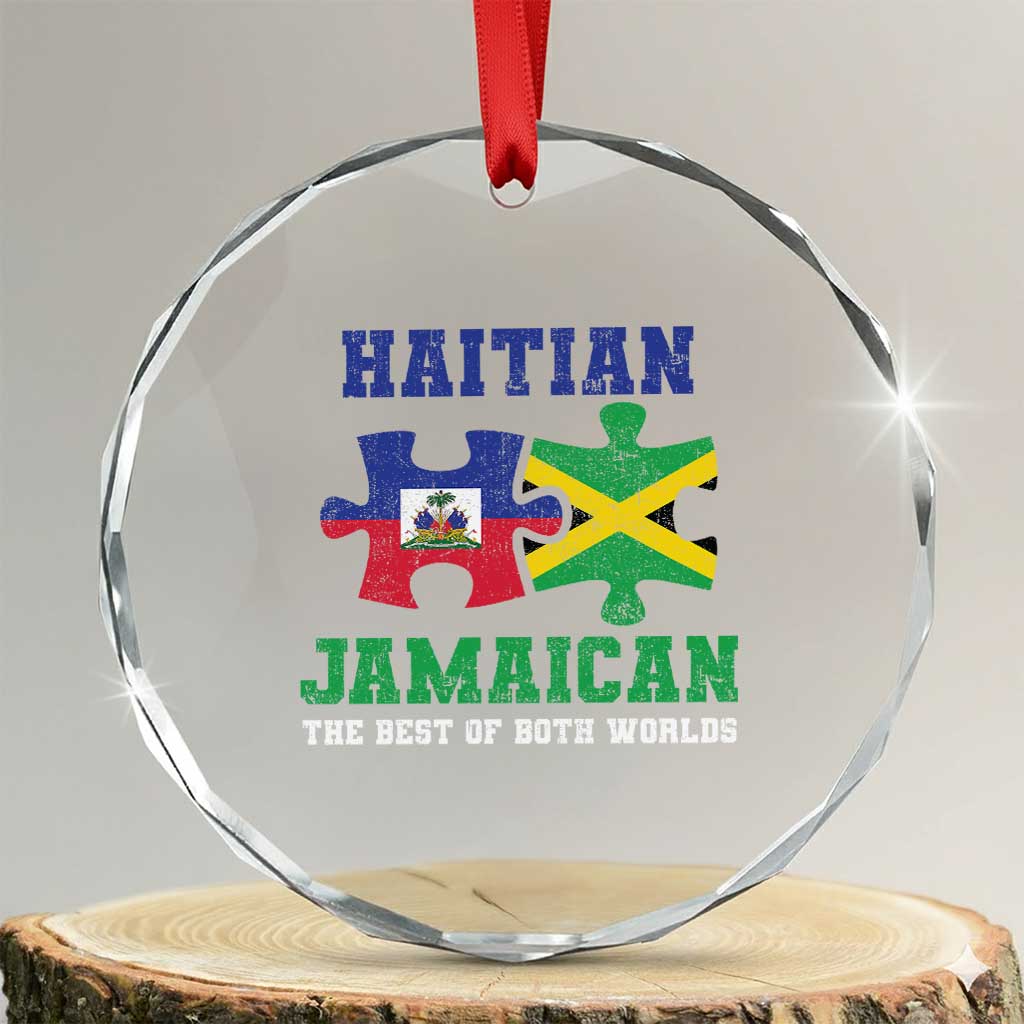 Haitian Jamaican Roots Crystal Glass Ornament Haiti Jamaica Combo Puzzle TS10 Transparent Glass 3'' Circle Print Your Wear