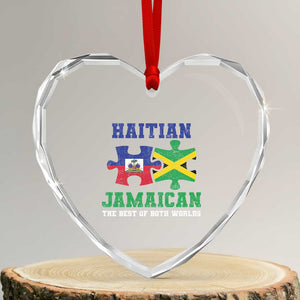 Haitian Jamaican Roots Heart Crystal Glass Ornament Haiti Jamaica Combo Puzzle TS10 Transparent Glass 3'' Heart Print Your Wear