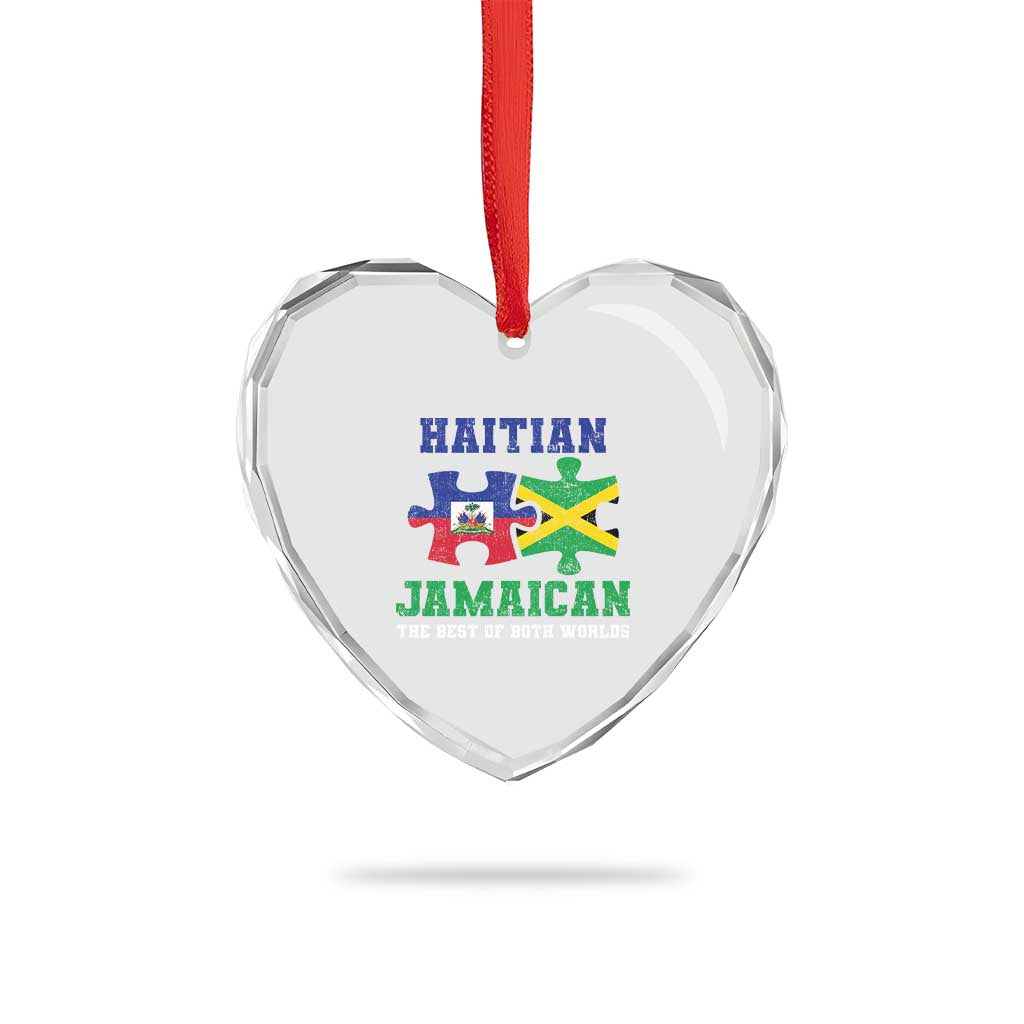 Haitian Jamaican Roots Heart Crystal Glass Ornament Haiti Jamaica Combo Puzzle TS10 Print Your Wear
