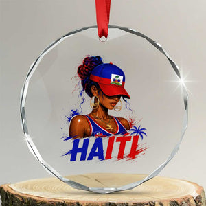 Haitian Princess Crystal Glass Ornament Haiti Flag Haitienne Melanin Black Girls TS10 Transparent Glass 3'' Circle Print Your Wear