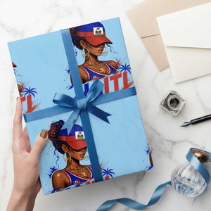 Haitian Princess Wrapping Paper Roll Haiti Flag Haitienne Melanin Black Girls TS10 Light Blue Print Your Wear